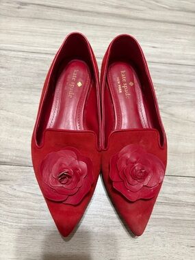 kate spade Red Floral Pointed Suede Flats